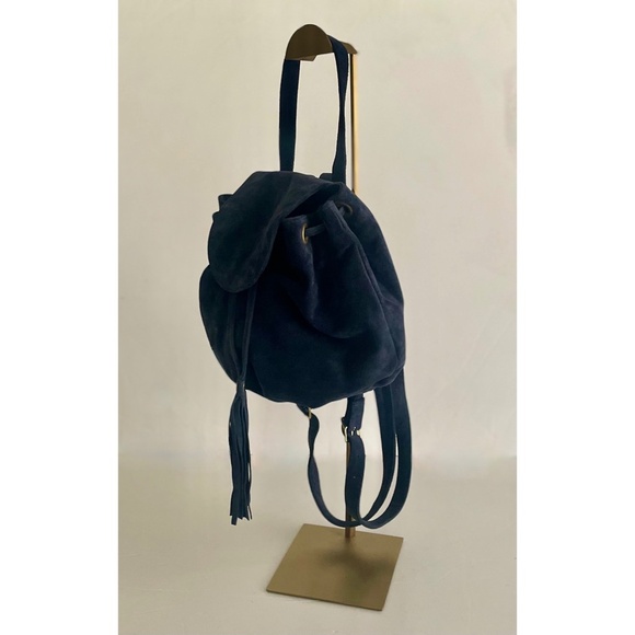 Anthropologie JJ WINTERS Cayden Blue Suede Backpack Purse Tassel Solid Boho - Picture 5 of 9